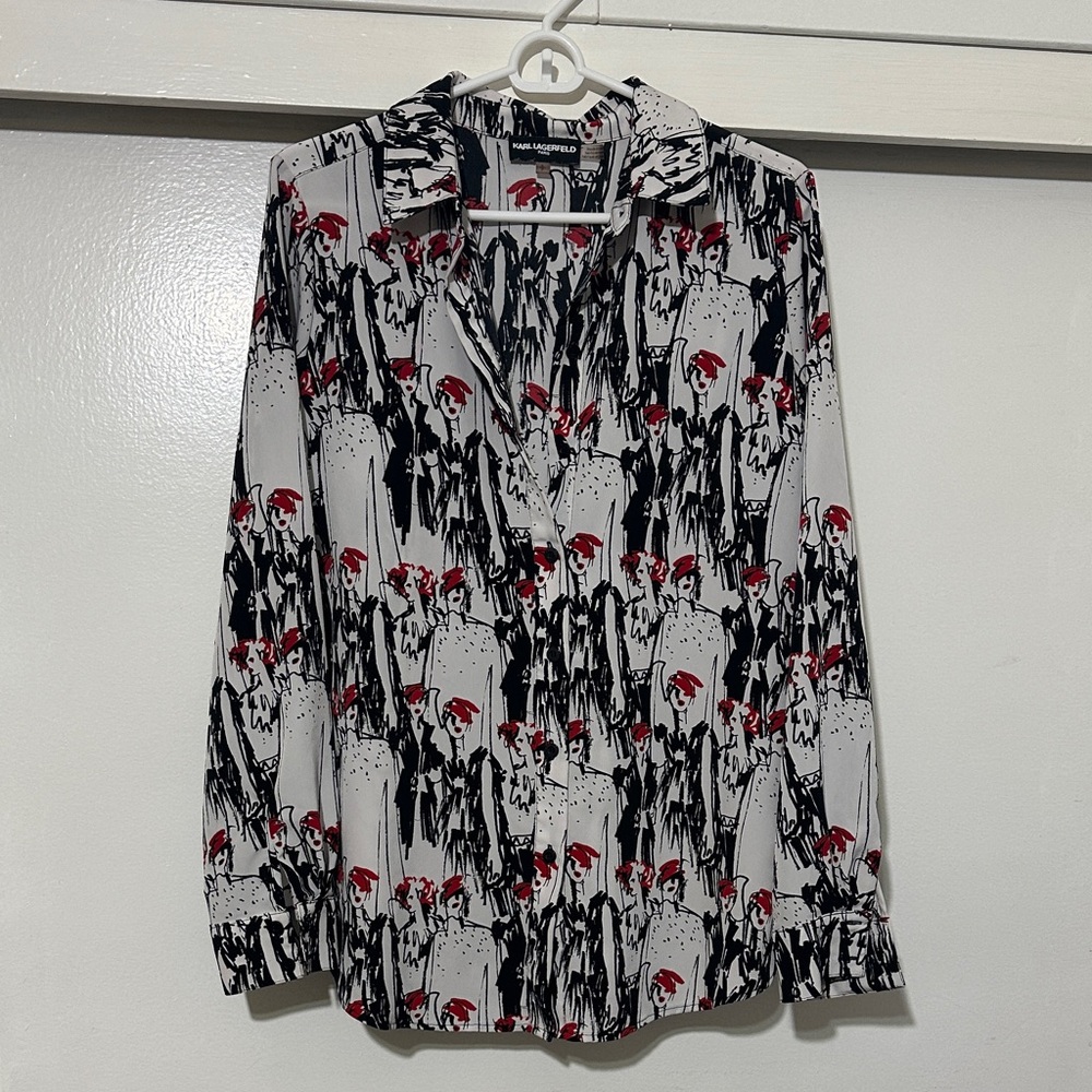 Karl Lagerfeld Artistic Black and Red Blouse